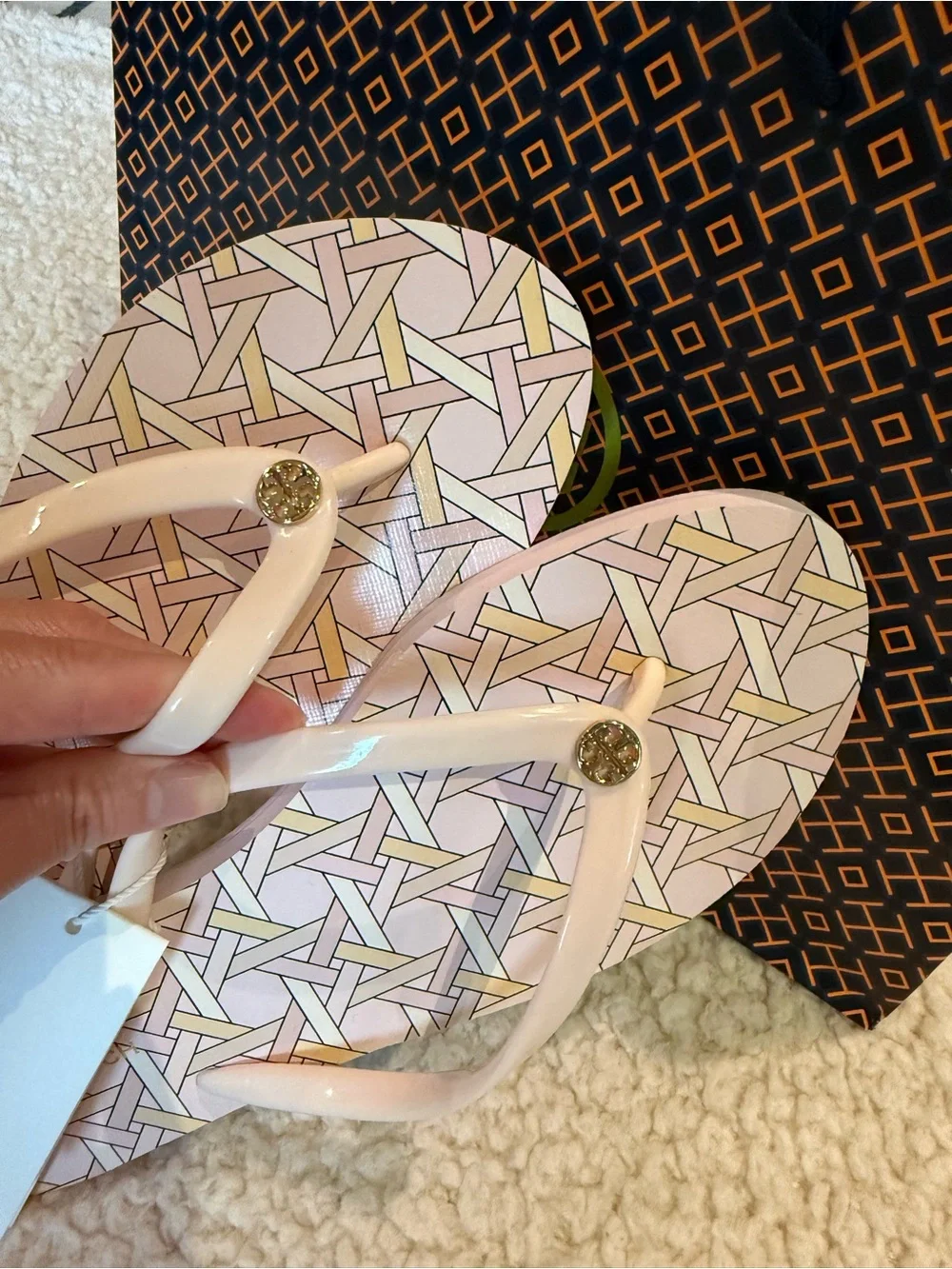 Tory Burch Pastel Pink Patterned Thong Sandals 💗